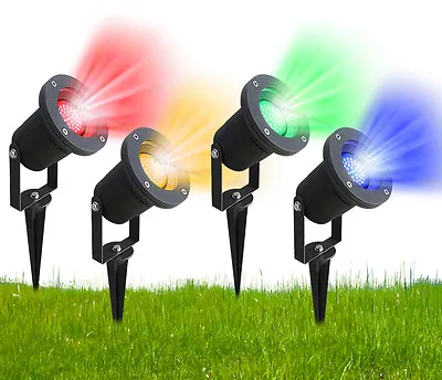  12V Red Green Blue Yellow LED Garden Spike Ground Outdoor Spike Light IP65 MR16 • £13.99