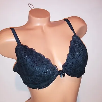 Vintage Vassarette Bra 38C Lightly Lined Black Solid Lace Overlay Underwire • $9.99