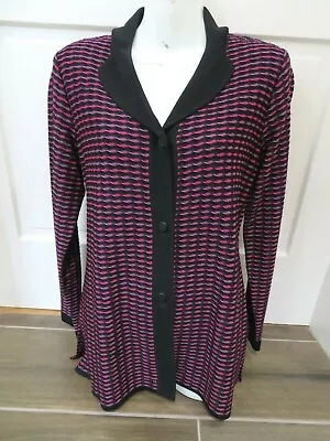 Exclusively Misook Pink Black Textured Acrylic Cardigan Sweater Jacket Womens S • $1.99