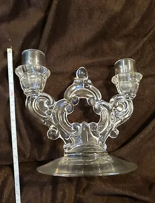 $15 • Buy Vintage Etched Crystal Glass Double Arm Candelabra Candle Stick Holder 