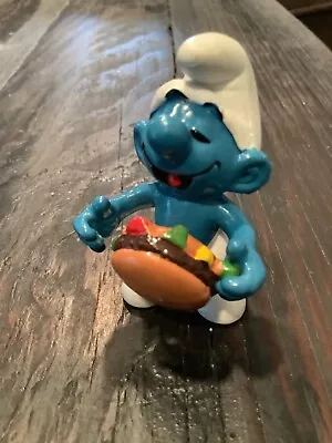 Smurfs Hamburger Smurf Figure 20158 PVC Vintage Food Smurf Figurine 1980s Toy-S • $6