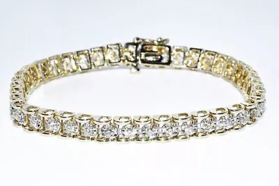 $6000 1.40ct Natural Round Cut White Diamond Tennis Bracelet 14k Gold • $535