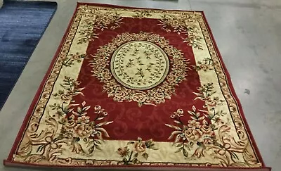RED / IVORY 5'-3  X 7'-6  Pulled Threads Rug Reduced Price 1172645999 LNH328C-5 • $71