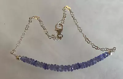 925 Silver 7.5  Beaded & Chain Bracelet With Tanzanite Beads • £16