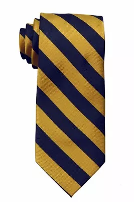 Men's Extra Long Gold And Navy Collegiate Striped Necktie School Spirit Ties • $13.99