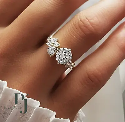 2 Carat Round Cut Moissanite Cluster Engagement Ring Solid 14K White Gold VVS1 • $231.42