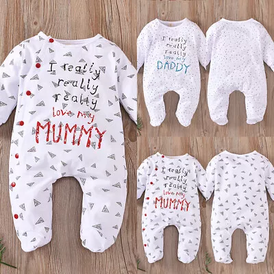 Newborn Baby Boy Girl Long Sleeve Romper Jumpsuit Tops Pants Outfit Set Clothes • £7.39