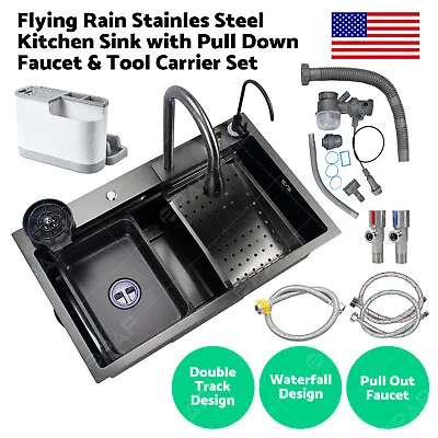 USA Flying Rain Stainles Steel Kitchen Sink With Pull Down Faucet & Tool Carrier • $189