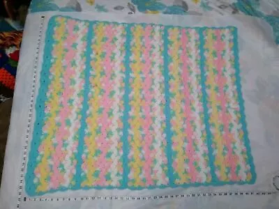 Adorable  Baby Colors  Afghan Blue/Yellow/Pink/White 36x42 - FAST SHIPPING!!! • $9.58