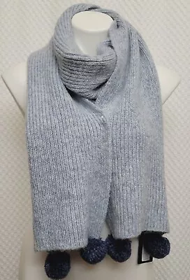 Dillard's NWT $78 ~ Mohair Merino Wool Blend Heathered Blue Long Scarf Pom-Pom • $18.50