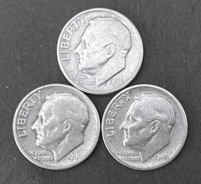 1949-P-D-S  10c SILVER Roosevelt Dime 3-Mint Set.   (R155) • $13.75