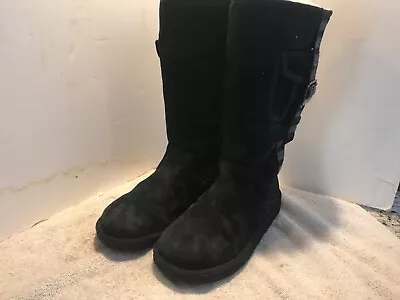 Ugg Black Suede Side Pocket Side Zip Fur Lined Boots Womens 8 M Beauty Rare • $9.95
