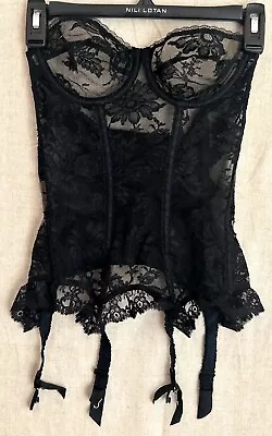 Vintage Prima Boutique 34 B Black Lace Corset Garters Merry Widow Bustier France • $49.85