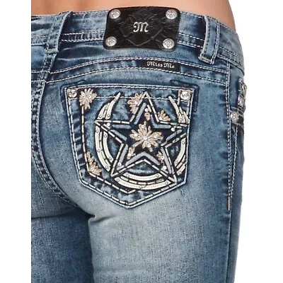 MISS ME JEANS Horseshoe Star XW7514B Midrise Relaxed Fit Boot Cut 30x33 • $59.99