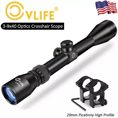 3-9x40 Crosshair Optics Scope With 20mm Ring Mount For Rifle / Airsoft/ Crossbow • $32.99