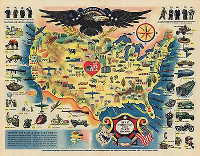 Historical Map Pictorial Military WWII War Bonds Poster History Wall Art Print • $13.95