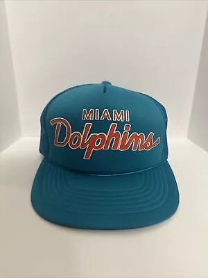 MIAMI DOLPHINS Retro 90’s Throwback Text Aqua & White Trucker Snapback Cap Hat • $19.99