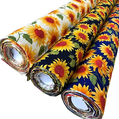 100% Cotton Poplin Fabric Rose & Hubble Large Lovely Yellow Sunflowers 45'' Wide • £2.99