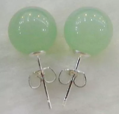 Fashion Jewelry 10mm Light Green Jade Round Ball Beads Silver Stud Earrings PE16 • $2.74