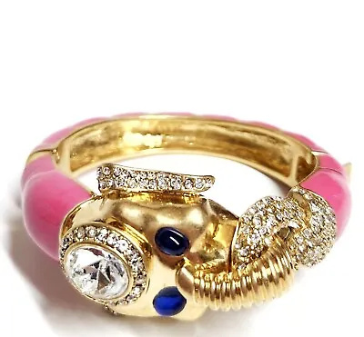 J.Crew Enameled Pave Elephant Bangle Bracelet Pink Multi Light Gold Ox Brass • $113