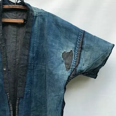 Japanese Vintage Boro Sashiko Indigo Dye Kimono Noragi Navy Men Used • $772.99