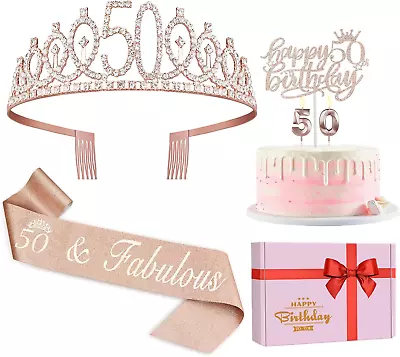 50th Birthday Gifts For Women With Crown/Tiara Sash Cake Topper And Candles • £11.60