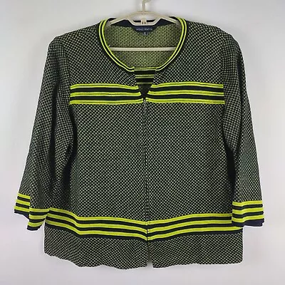 Ming Wang Size 1X Zip Up Cardigan Jacket 3/4 Sleeves Black Neon Green Yellow • $30