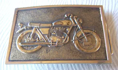 VINTAGE 70's BRASS TONE TRIUMPH HONDA SINGLE CYLINDER MOTORCYCLE BELT BUCKLE • $24.99