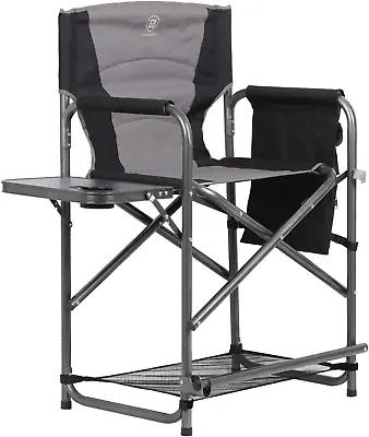 Medium Tall Directors Chair Foldable Makeup Artist Chair Bar Height With Side Ta • $159.86