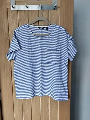 New Without Tags Land's End Woven Linen T-shirt Blue/white Striped  Size M-L • £2.99