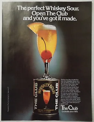 1978 THE CLUB Whiskey Sour Ready Made Cocktail Magazine Ad • $14.99