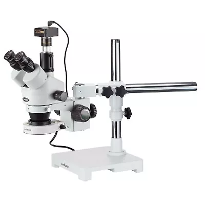 AmScope 7X-45X Trinocular Boom Stereo Zoom Microscope+1.3MP USB Camera+LED Light • $986.78