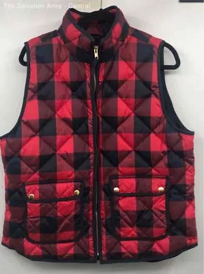 J. Crew Womens Red Plaid Sleeveless Collared Full Zip Quilted Vest Size X-Large • $11