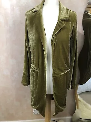 Women's Open Front Velvet Coat Khaki Green UK Size 34 Approximately Uk 8 • £12.95