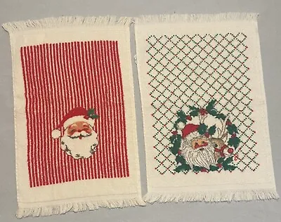 2 Vintage Towels Guest Fingertip Hand Santa Claus Kitschy Christmas • $11.90
