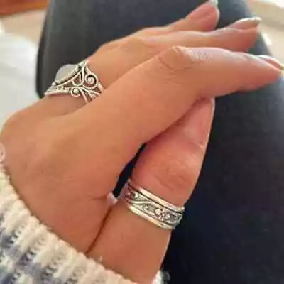 925 Sterling Silver Spinner Ring Handmade Boho Flower Designer Thumb Ring AP304 • $11.47