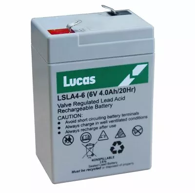 £11.50 • Buy Lucas 6V 4AH (4.5AH) Sealed Rechargeable Battery Security Alarm & Burglar Alarm