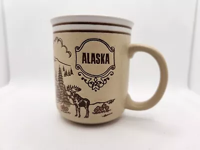 Vintage Mug Brown Otagiri Stoneware Embossed Alaska Homestead Moose • $14.99