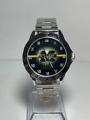 Michigan Wolverines NCAA Team Logo Men's Stainless-Steel Silver Watch NEW • $29