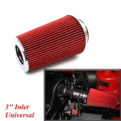 Universal Red 3'' Inlet Car Truck Long Ram Cold Air Intake Filter Cone KN Types • $38.60