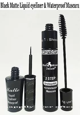 Italia Deluxe Black Matte Liquid Eyeliner & Black 2 Step Waterproof Mascara • $9.99