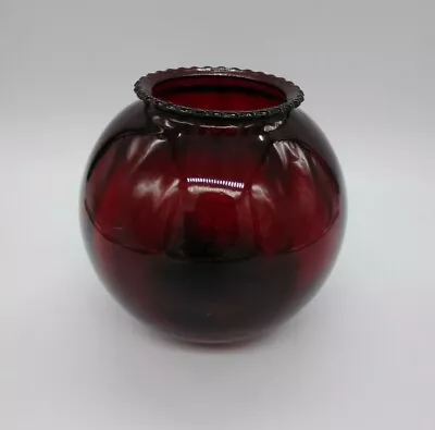 Vintage Ruby Red Glass Fish Bowl Vase Bowl 6  • $4.76