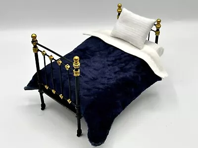 Dolls House Miniature 1:12 Metal Bedstead + Mattress + Bedding • £49.50