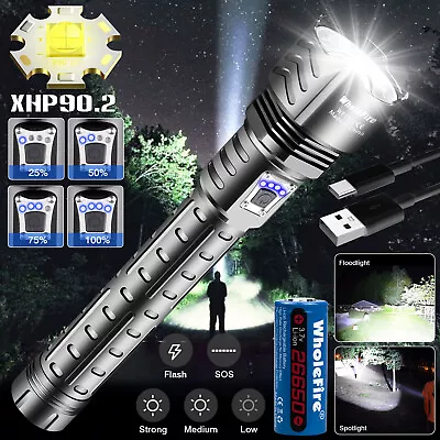 Rechargeable 990000LM Super Bright XHP90.2 LED Flashlight Poweful Tactical Torch • $28.93