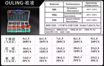 170pcs Silicone Rubber O-Ring Assortment Kit Metric VMQ Sealing Gasket NBR FKM • $10.50