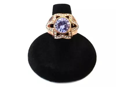 Vintage Rose Gold Plate Purple Gemstone & Synthetic Diamonds Fashion Ring Size 7 • $19.85
