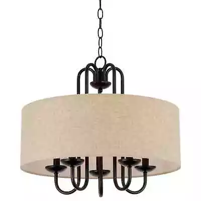 Kira Home Gwenyth 20  5-Light Modern Drum Chandelier + Oatmeal Fabric Shade Oil • $49.40