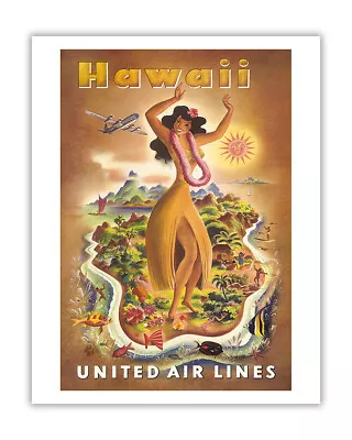 Hawaii - Hawaiian Hula Dancer - Vintage Travel Poster By Joseph Fehér • $15.98