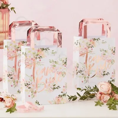 £6.45 • Buy Team Bride Floral Party Bags Rose Gold Hen Night Party Favours Accessories X 5
