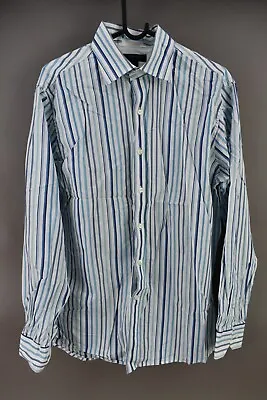 JR J Ferrar Mens Modern Fit Blue Striped Long Sleeve Shirt Size L 16-16.5 • $14.99